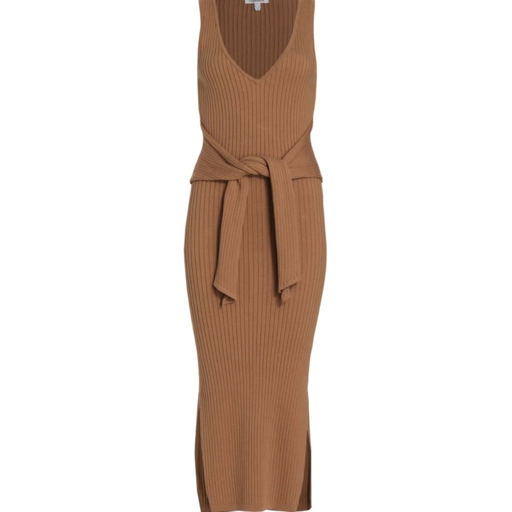 Good American Taupe Bodycon Wrap Knitted Dress